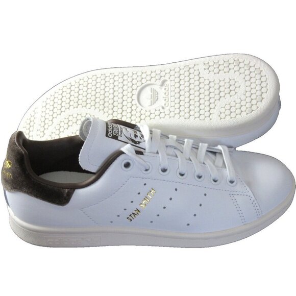 Adidas Women's Stan Smith Leather Court Sneakers White Gold Brown Sizes NIB - Picture 2 of 5